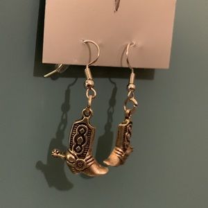 Cowgirl boots small silver dangle earrings